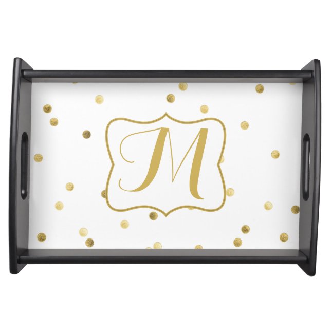 Gold Glitter Confetti Dot Monogram Serving Tray (Front)