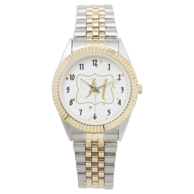 Gold Glitter Confetti Dot Pol Monogram Wrist Watch (Front)