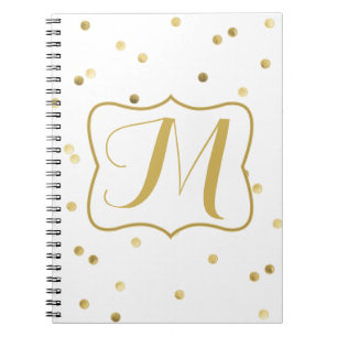 Gold Glitter Confetti Dot Polka Monogram Note Book