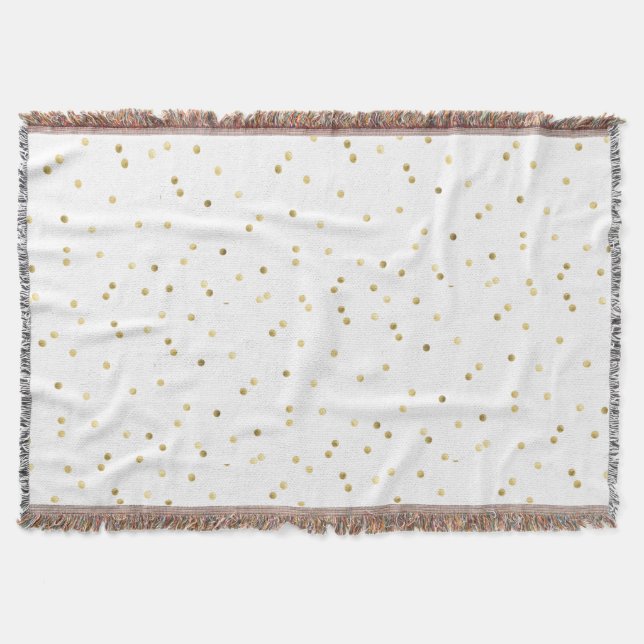 Gold Glitter Confetti Dot Polka Nail Throw Blanket (Front)