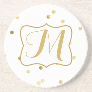 Gold Glitter Confetti Dot Polka Pattern Coaster