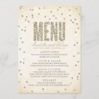 Gold Glitter Confetti Dots Wedding Menu