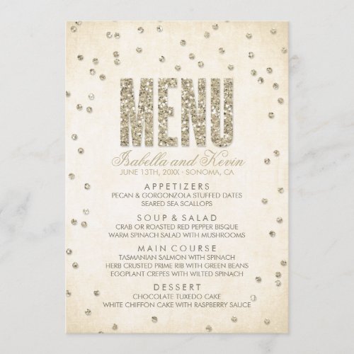 Gold Glitter Look Confetti Dots Wedding Menu