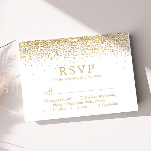 Gold Glitter Confetti Elegant Wedding RSVP Card