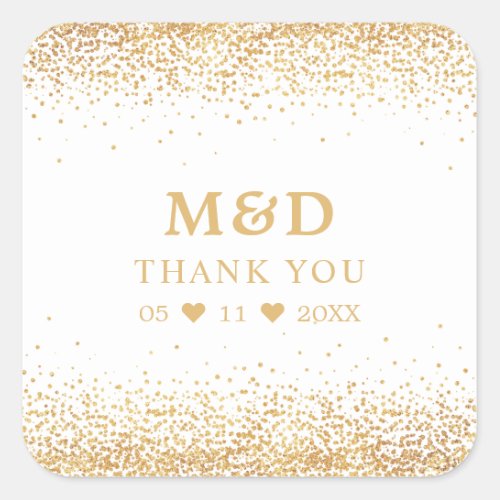 Gold Glitter Confetti Elegant Wedding Thank You Square Sticker