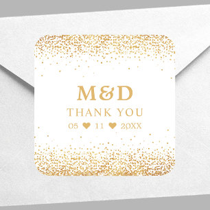 Gold Glitter Confetti Elegant Wedding Thank You Square Sticker