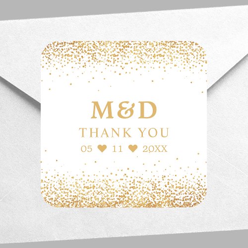 Gold Glitter Confetti Elegant Wedding Thank You Square Sticker