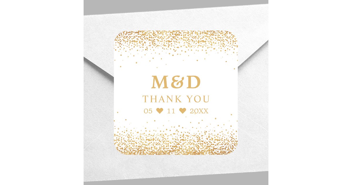 Gold Glitter Confetti Elegant Wedding Thank You Square Sticker | Zazzle