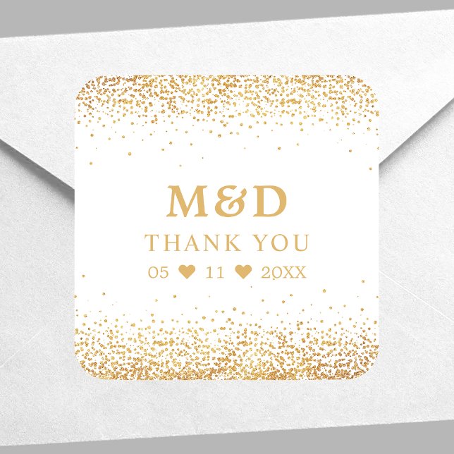 Gold Glitter Confetti Elegant Wedding Thank You Square Sticker (Creator Uploaded)
