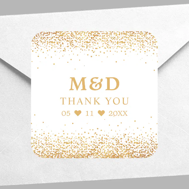 Gold Glitter Confetti Elegant Wedding Thank You Square Sticker | Zazzle