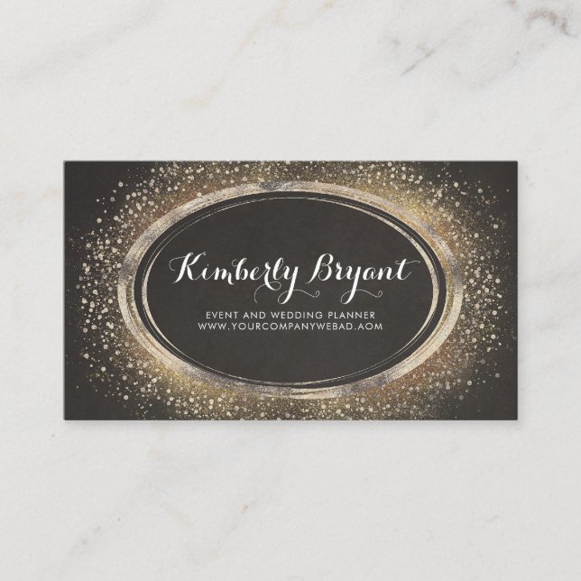 Gold Glitter Confetti Glam Modern Frame Business Card (Front)