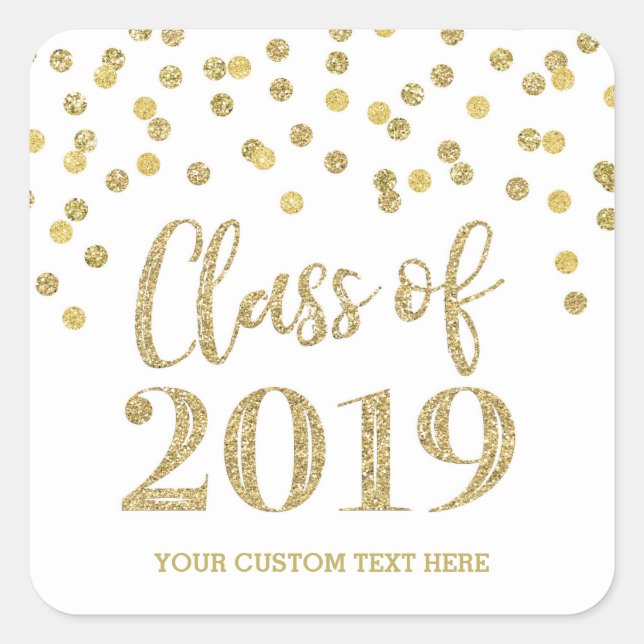 Gold Glitter Confetti Graduation 2019 Square Sticker (Front)