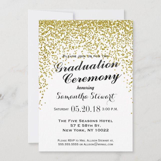 Gold Glitter Confetti Graduation Ceremony Invites (Front)