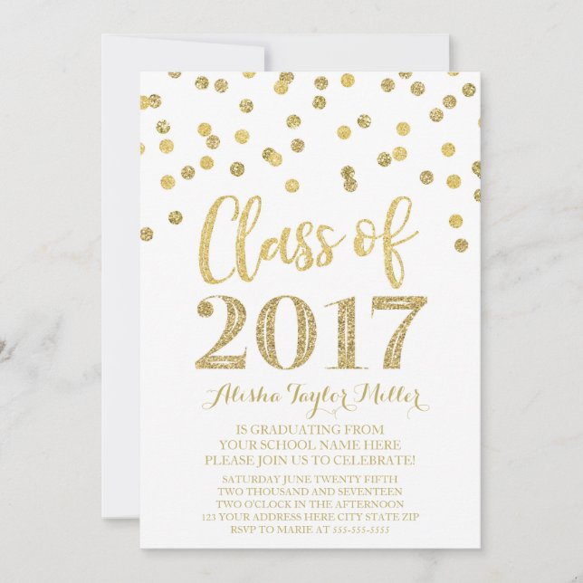 Gold Glitter Confetti Graduation Party 2017 Invitation (Front)