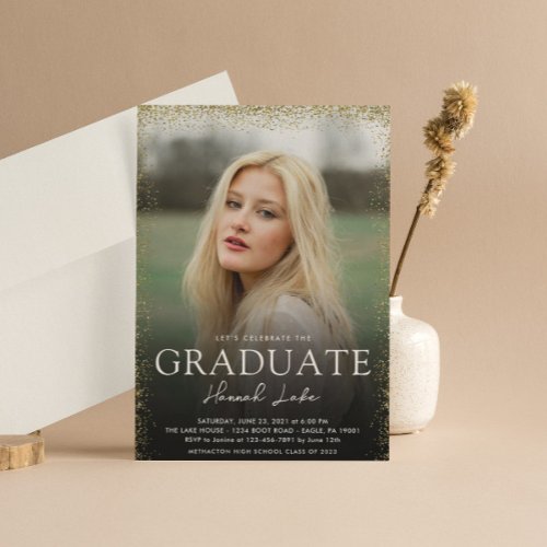 Gold Glitter Confetti Graduation Party 2 Photo Invitation