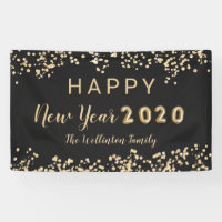 Gold glitter confetti happy new year 2020 balloons banner