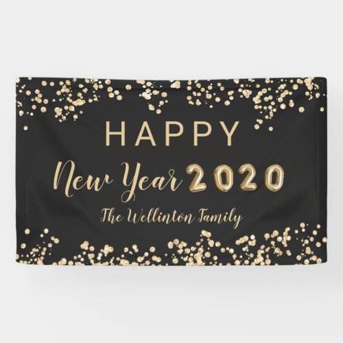 Gold glitter confetti happy new year 2020 balloons banner