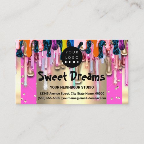 Gold Glitter Confetti Holograph Pink Drip Sweets Business Card