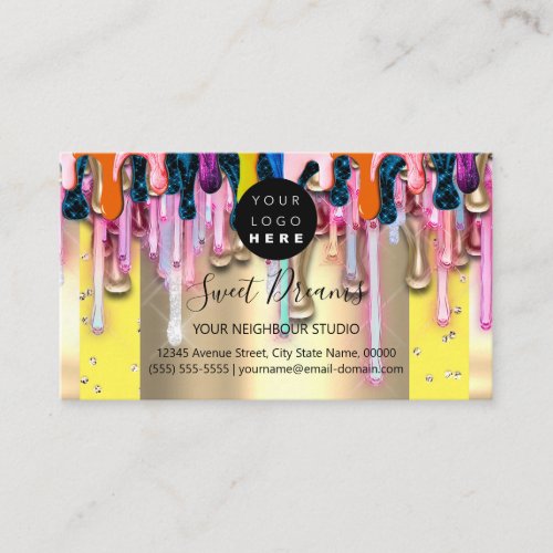Gold Glitter Confetti Holograph Yellow Drip Frame  Business Card