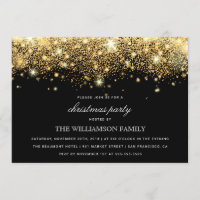 Gold Glitter Confetti & Lights | Christmas Party Invitation