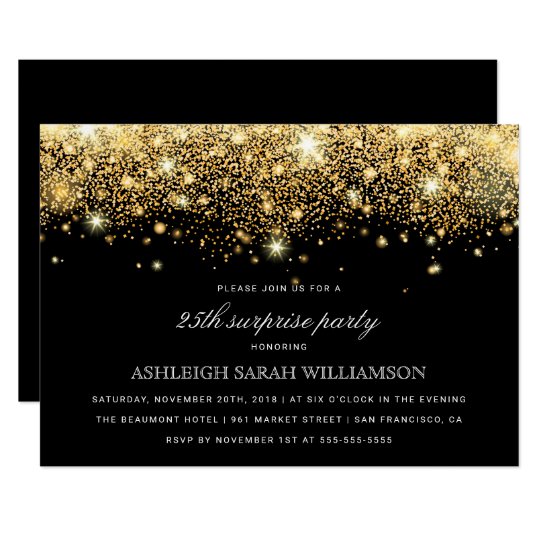 Gold Glitter Confetti & Lights | Surprise Party Invitation | Zazzle.com