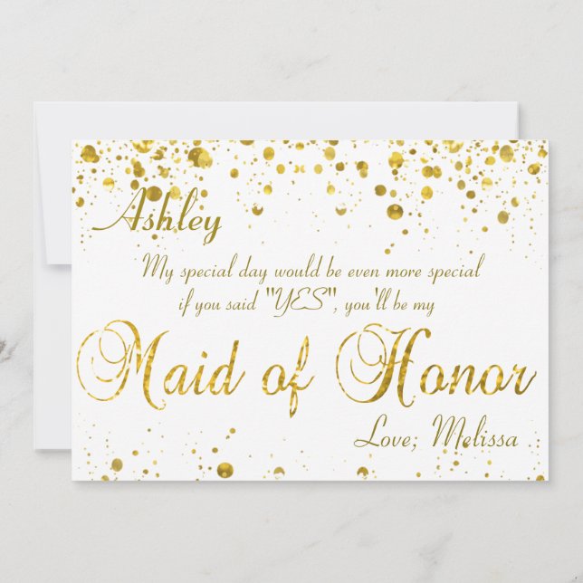 Gold Glitter Confetti | Maid of Honor Invitation (Back)