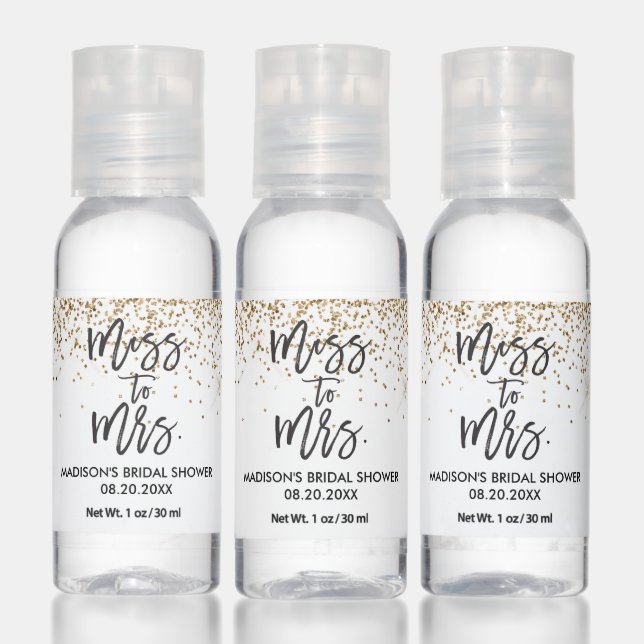 Gold Glitter Confetti Miss To Mrs. Bridal Shower Hand Sanitizer (Set)