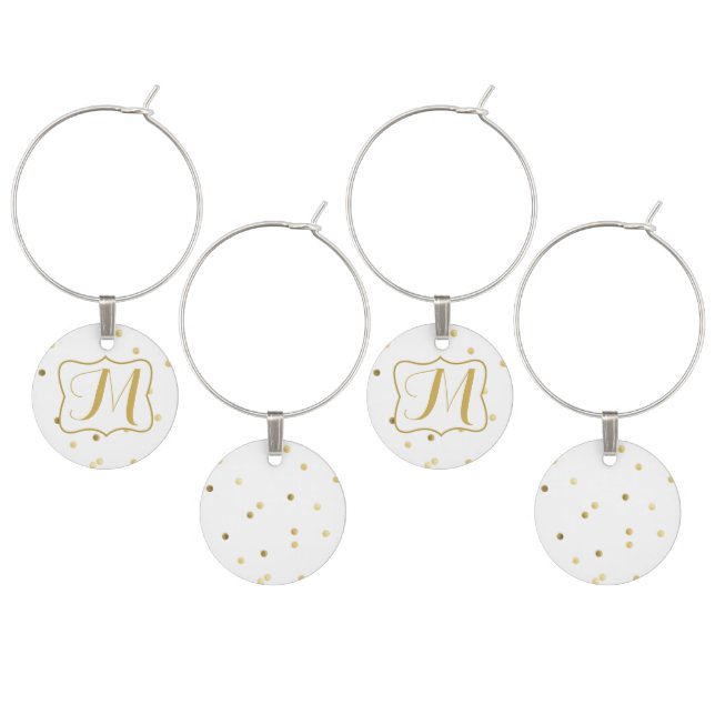 Gold Glitter Confetti Monogram Initial Wine Charm (Staggered)