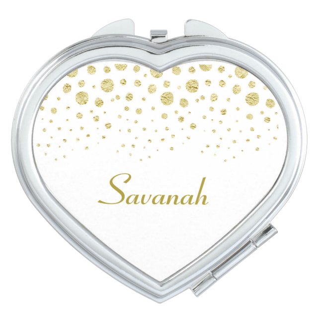 Gold Glitter Confetti Monogrammed compact mirror (Front)