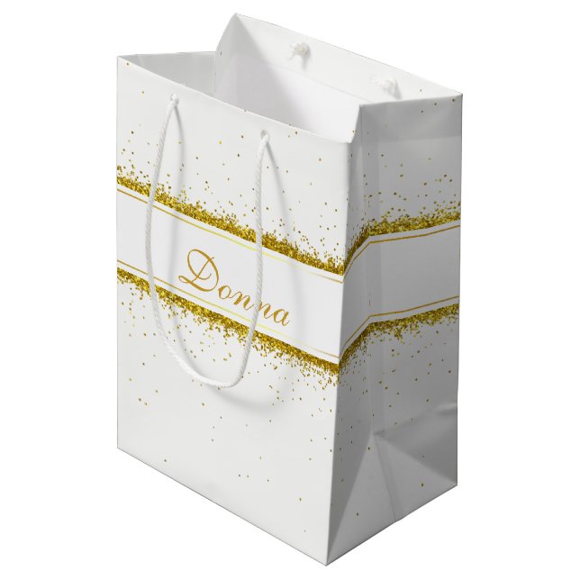 Gold Glitter Confetti Name - Medium Gift Bag (Front Angled)