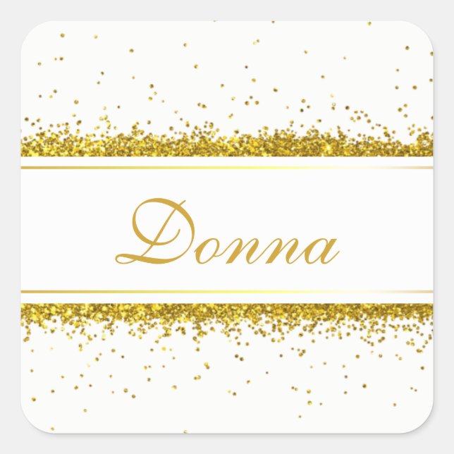 Gold Glitter Confetti Name - Square Sticker (Front)