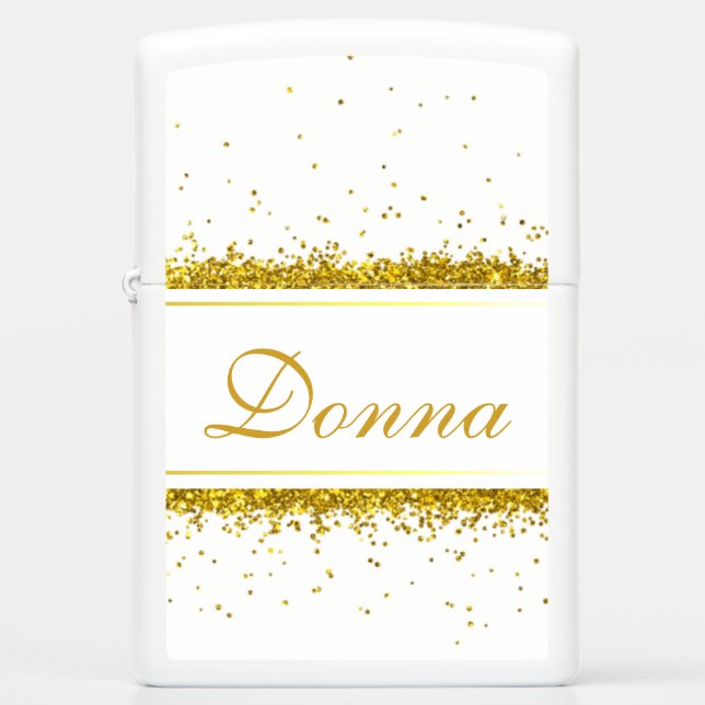 Gold Glitter Confetti Name - Zippo Lighter (Front)