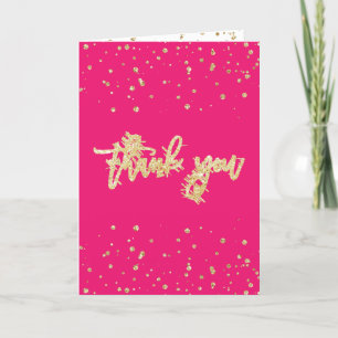Gold glitter confetti neon pink Sweet 16 photo Letterpress Thank You Card
