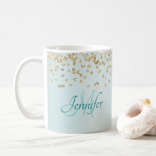 Gold Glitter Confetti on Seafoam Green Coffee Mug