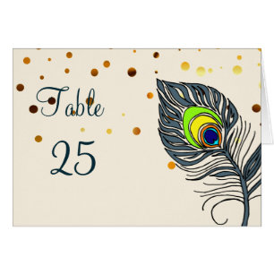 Gold Glitter Confetti Peacock Feathers Number Cards