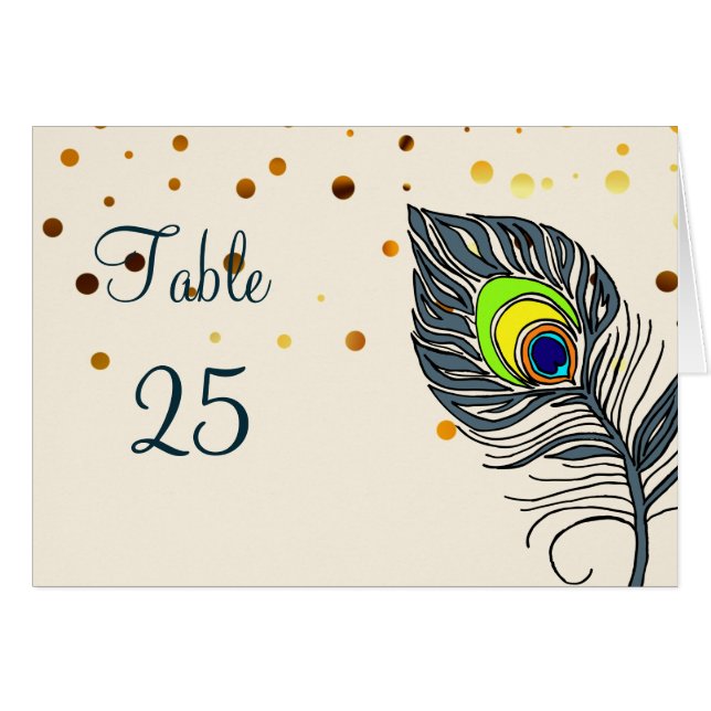 Gold Glitter Confetti Peacock Feathers Number Cards (Front Horizontal)