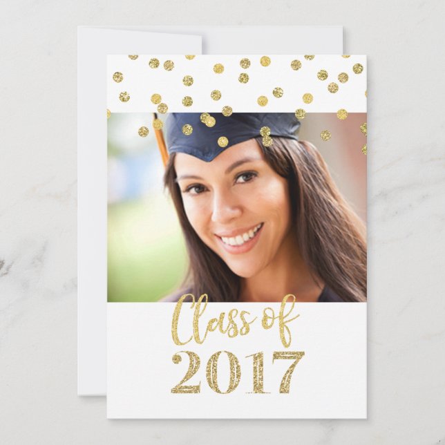 Gold Glitter Confetti Photo Graduation Party Invitation (Front)