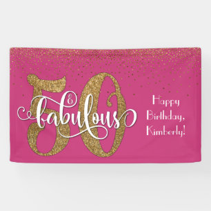Gold Glitter Confetti Pink 50 & Fabulous Birthday Banner