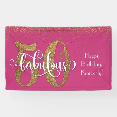 Gold Glitter Confetti Pink 50  Fabulous Birthday Banner