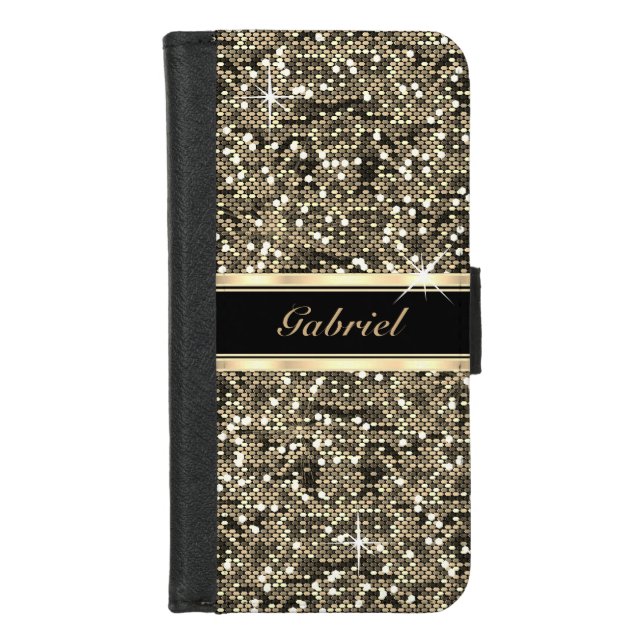 Gold Glitter Confetti Print iPhone Wallet Case (Front)