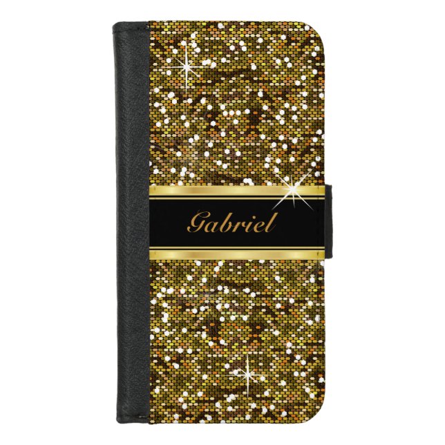 Gold Glitter Confetti Print iPhone Wallet Case (Front)