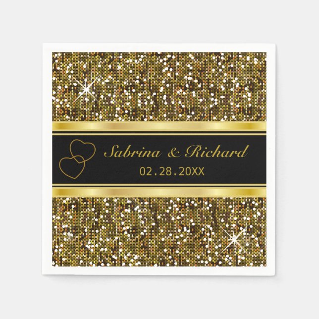 Gold Glitter Confetti Print | Personalize Napkins (Front)