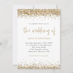 Gold Glitter Confetti QR Code Script Wedding Invitation | Zazzle