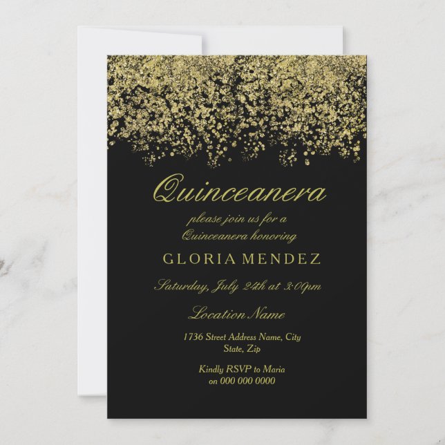 Gold Glitter Confetti Quinceanera Invitation (Front)