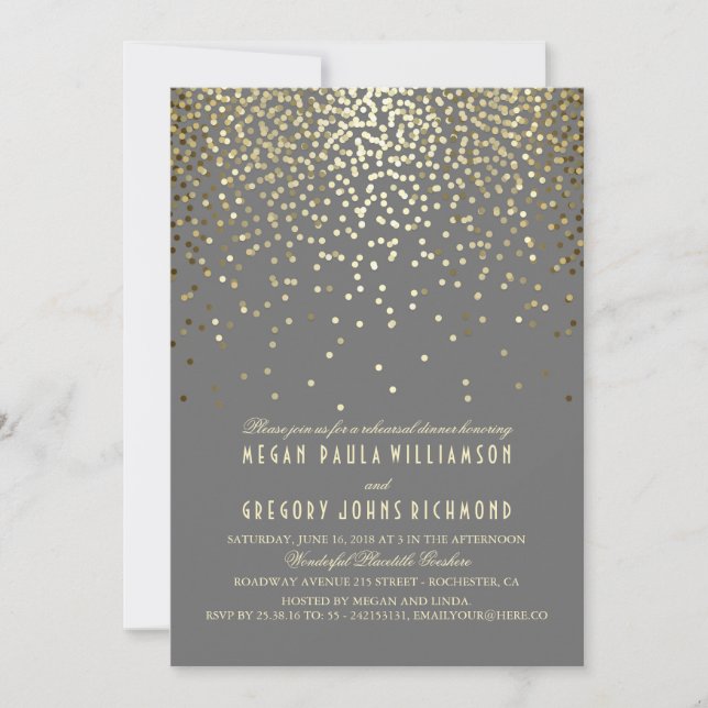 Gold Glitter Confetti Rehearsal Dinner Invitation (Front)
