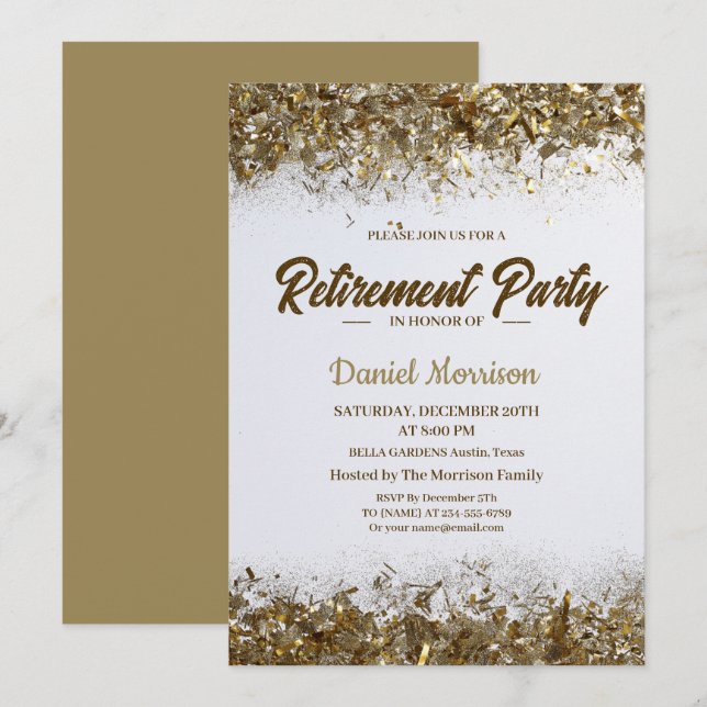 Gold Glitter Confetti Retirement Party 2026 Invitation (Front/Back)