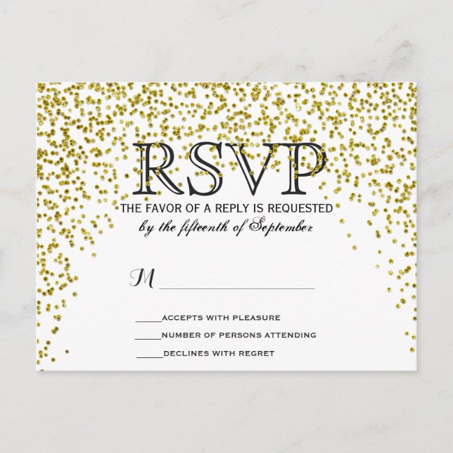 Gold Glitter Confetti RSVP Postcards (Front)
