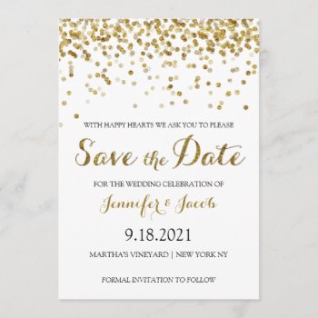 Gold Glitter Confetti Save The Date Invitation by weddingsnwhimsy at Zazzle