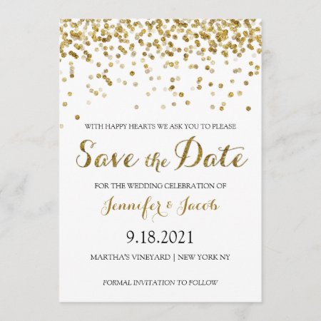 Gold Glitter Confetti Save The Date Invitation