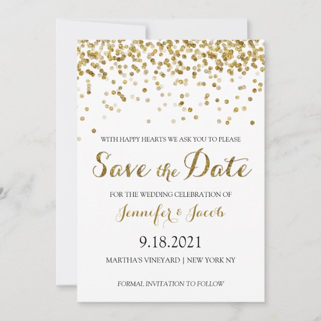 Gold Glitter Confetti Save The Date Invitation (Front)